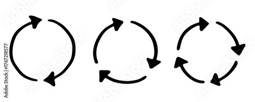 Set of hand drawn recycle arrow icon Recycling resources symbol Reuse of materials, zero waste, green environment, saving the planet