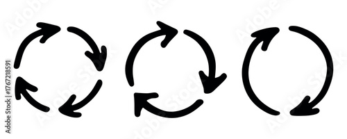 Set of hand drawn recycle arrow icon Recycling resources symbol Reuse of materials, zero waste, green environment, saving the planet