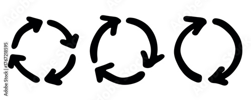 Set of hand drawn recycle arrow icon Recycling resources symbol Reuse of materials, zero waste, green environment, saving the planet