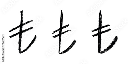 Set of hand drawn turkish lira currency symbol. Brush stroke doodle. Single element for design