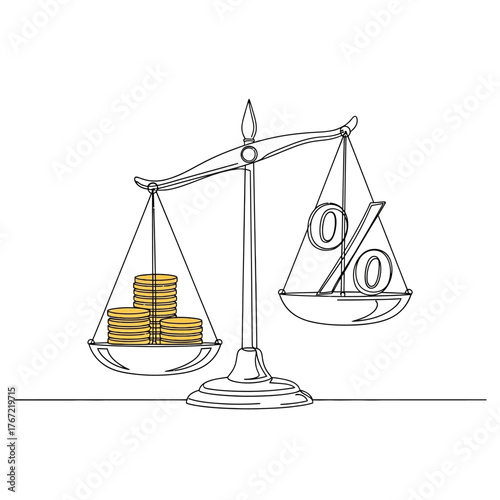 Visualize your financial balance and investment returns with this modern graphic of scales balancing coins and percentages, perfect for business reports