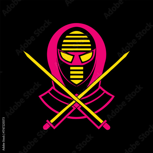 Bright Vector Art Kendo Fighter Helmet Glowing