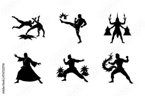 Martial Silhouette Set Vector Art And Design Black Fill