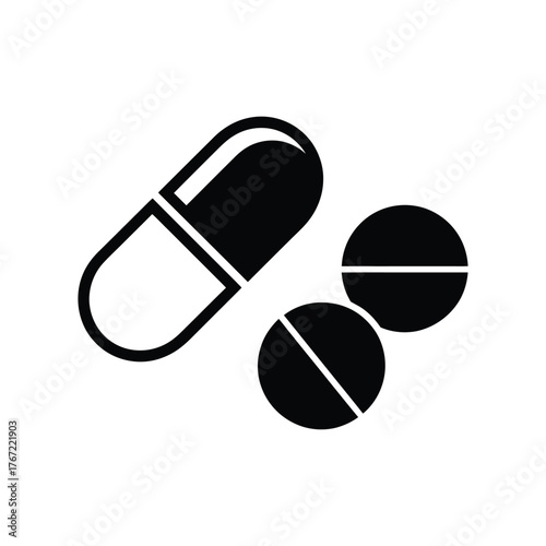 Pill and Capsule Icon Vector: Medicine, Pharmacy, Treatment, and Health Care Symbol