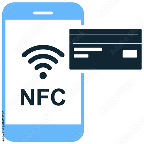 NFC payment icon vector. Ideal for contactless transaction, mobile wallet, and digital finance themes. Represents the Near Field Communication technology used for tap-and-go purchases.