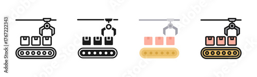 Assembly Line Icon Pack In Multiple Styles