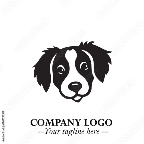 Cute Head of Dog Logo Symbol in Black on White Background with Modern Minimalist Design
