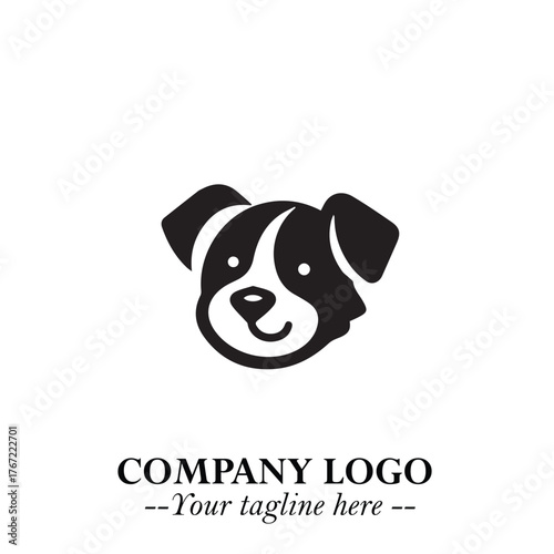 Cute Head of Dog Logo Symbol in Black on White Background with Modern Minimalist Design
