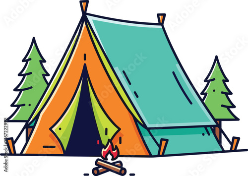 Cartoon Camp Tent – Outdoor Tourism and Nature Icon Vector