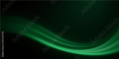 Green abstract background with a flowing wave design, blue light energy, and fractal line texture