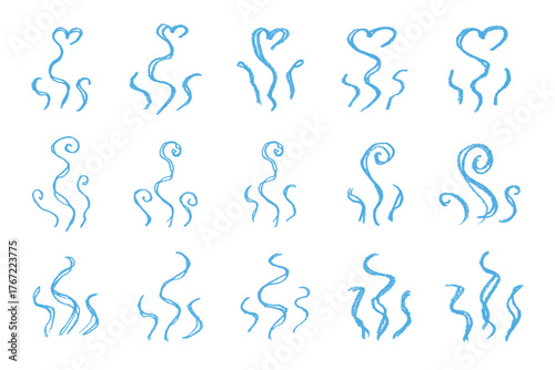 Set of hand drawn steam and smoke Steam swirls doodle Heat waves or aroma from cooking food and hot coffee, gas and fumes Single element for print, web, design, decor