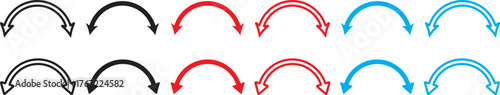 dual sided curve arrow icon set. Double headed curved arrow symbol. Semicircular curved.  Dual arrow sign. Dual sided arrow vector, icon,  long double ended arrow. Dual semi circle arrow set