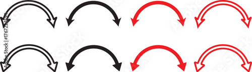 dual sided curve arrow icon set. Double headed curved arrow symbol. Semicircular curved.  Dual arrow sign. Dual sided arrow vector, icon,  long double ended arrow. Dual semi circle arrow set