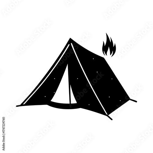 Tent Shadow With Firelight Glow Behind