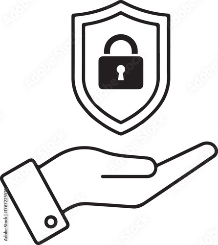 Secure your future with confidence, hand offering a protective shield and padlock, a promise of safety and trust in the digital age and beyond