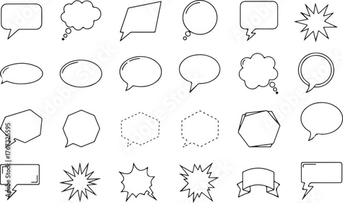Dynamic collection of speech bubbles offering versatile design elements for modern communication and creative projects with a clean, minimalist aesthetic