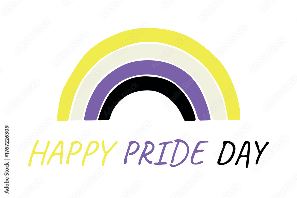 Fototapeta premium Colorful rainbow shape Non-binary pride flag Happy pride day LGBTQIA community Pride Month Vector hand drawn doodle for posters, stickers, logo, cards