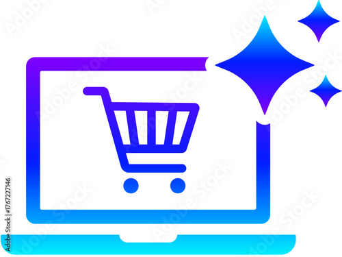Generative AI Sparkle Online Shopping Icon with Cart on Web Browser