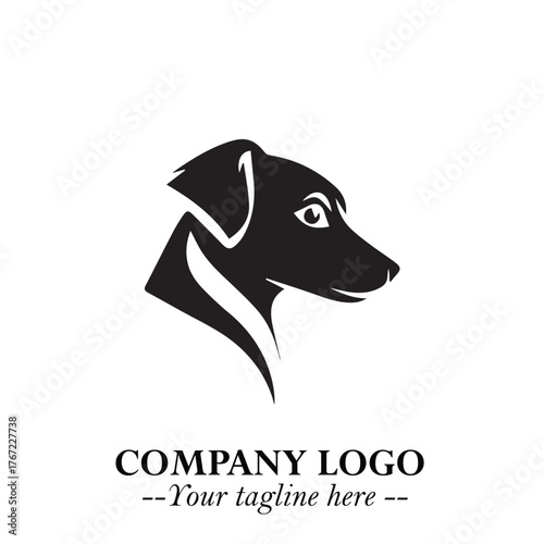 Cute Head of Dog Logo Symbol in Black on White Background with Modern Minimalist Design
