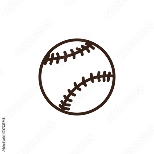 line art of baseball. It features a light cream or off-white colored ball with prominent red-brown stitching. The stitching forms the characteristic figure-eight pattern seen on a baseball