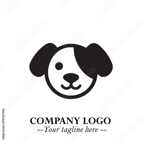 Cute Head of Dog Logo Symbol in Black on White Background with Modern Minimalist Design
