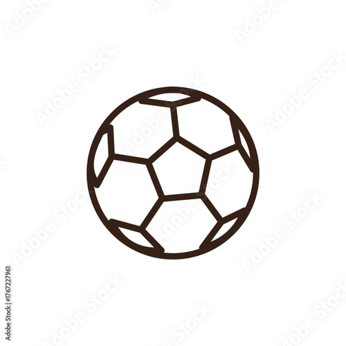 line art of soccer ball. It features the classic pattern of interconnected pentagons and hexagons. The pentagonal shapes are dark brown, while the hexagonal shapes are a light cream or off-white color