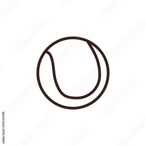 line art of tennis ball. It is predominantly a vibrant lime green color, with a distinctive light beige or off-white curved line pattern on its surface, characteristic of a tennis ball