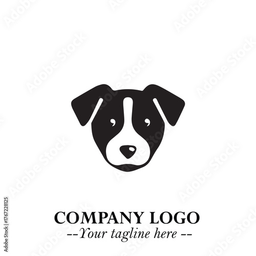 Cute Head of Dog Logo Symbol in Black on White Background with Modern Minimalist Design
