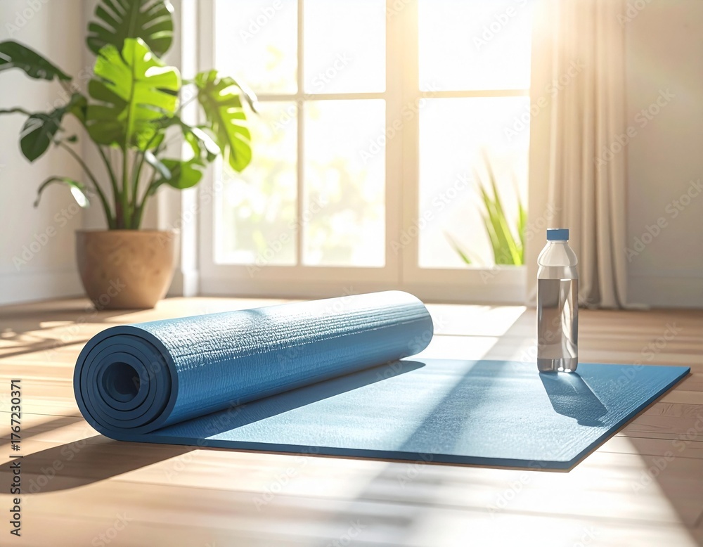 Fototapeta premium Yoga mat in bright living room interior