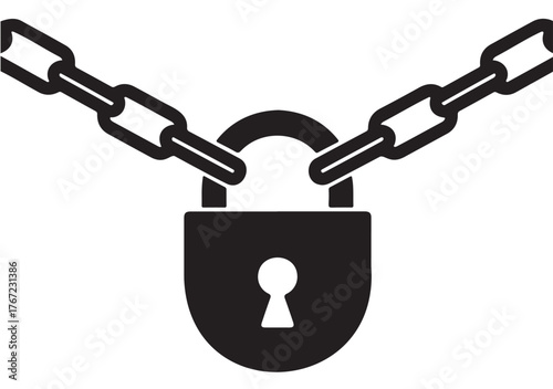 Padlock with chain vector icon simple flat glyph design isolated on white background