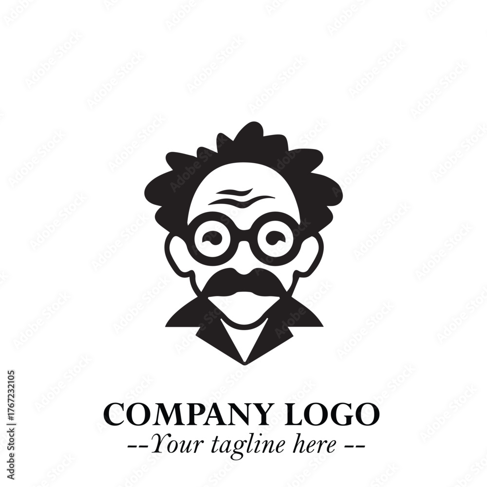 Fototapeta premium Intelligent Head of Professor Logo Symbol in Black on White Background with Modern Minimalist Design