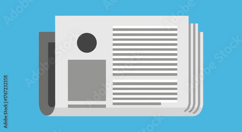 Folded Newspaper with Text and Image Gray and White Tones.