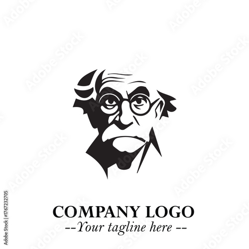 Intelligent Head of Professor Logo Symbol in Black on White Background with Modern Minimalist Design