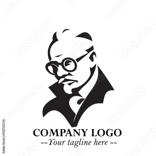 Intelligent Head of Professor Logo Symbol in Black on White Background with Modern Minimalist Design
