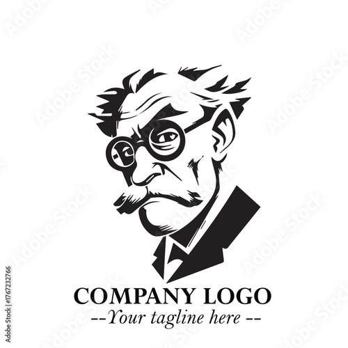 Intelligent Head of Professor Logo Symbol in Black on White Background with Modern Minimalist Design