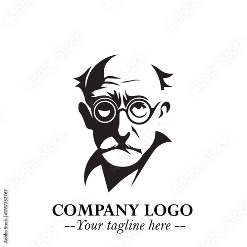 Intelligent Head of Professor Logo Symbol in Black on White Background with Modern Minimalist Design