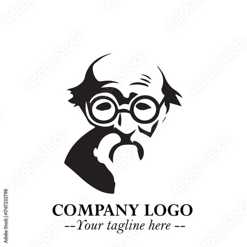 Intelligent Head of Professor Logo Symbol in Black on White Background with Modern Minimalist Design