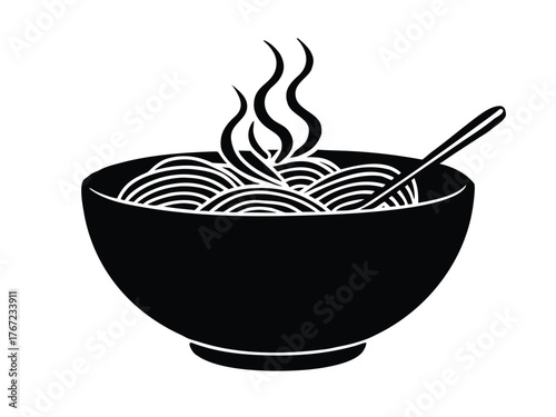 Vector art of silhouette of a bowl of noodle with steam