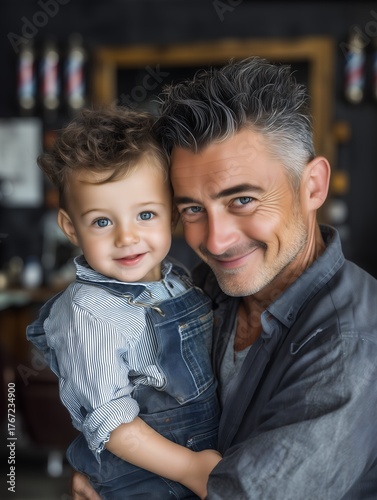 Happy Father Holding His Smiling Toddler in a Warm, Cozy Setting