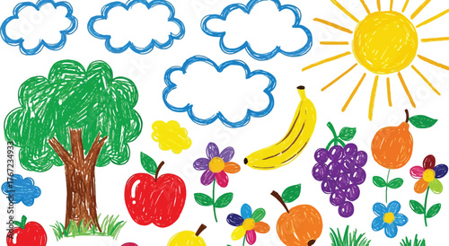 Spring and Easter Colorful Vector Illustration Set. Collection of flowers, birds, cute animals, eggs, nature items, and more.