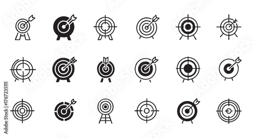 Collection of target icons representing achievement accuracy and success strategy vector
