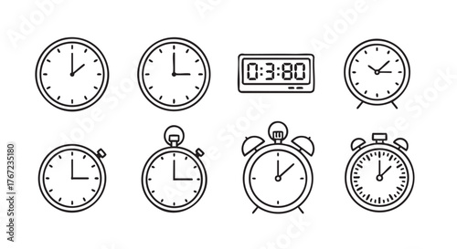 Collection of time pieces showing different hours vector illustration