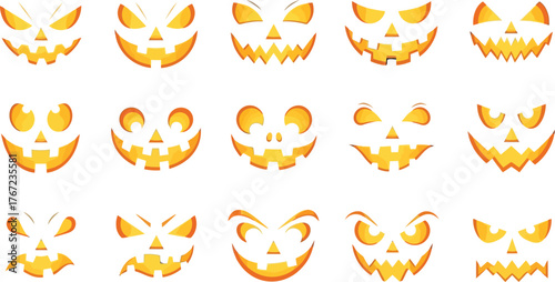 halloween pumpkin jack o lantern face set