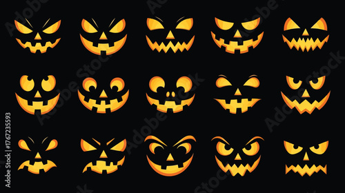halloween pumpkin jack o lantern face set