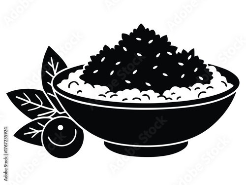 Vector art of black silhouette of acai bowl with berries