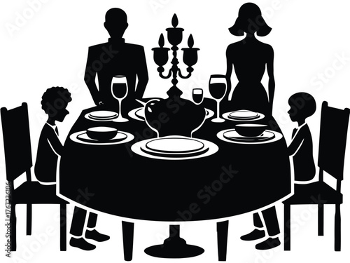 Vector art of family dinner silhouette
