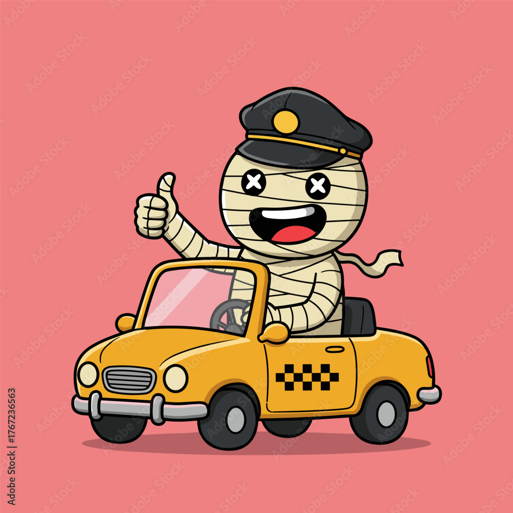 Obraz premium A fun vector cartoon illustration of a police car and a taxi driver with a police officer driving a vehicle on the road