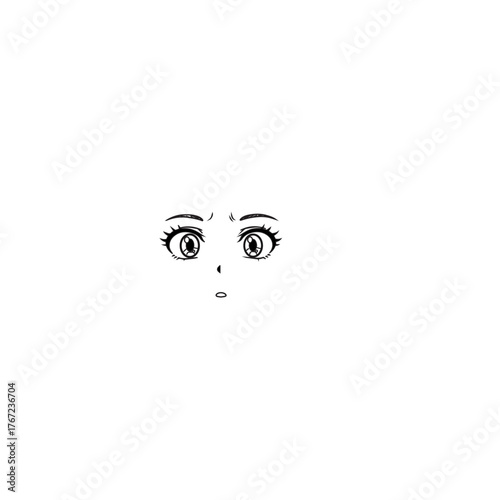 Minimalist line art of a surprised anime girls face.
