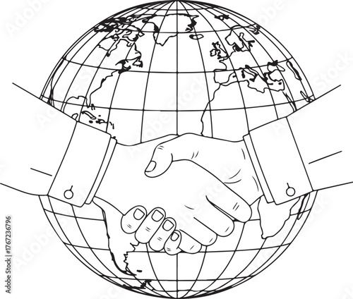 Global Business Handshake Globe Illustration Keywords: handshake, business, agreement, deal
