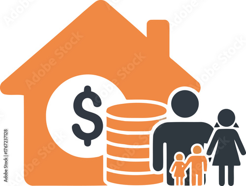 Vector art of family saving money for house, financial planning